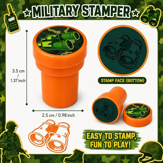 Cinrobiye 24 Pcs Military Stampers for Kids, Pre-Inked Army Soldier Stamp Set, Military Birthday Party Favors, Classroom Rewards, Goodie Bag Fillers, Treasure Box Prizes, Carnival Supplies