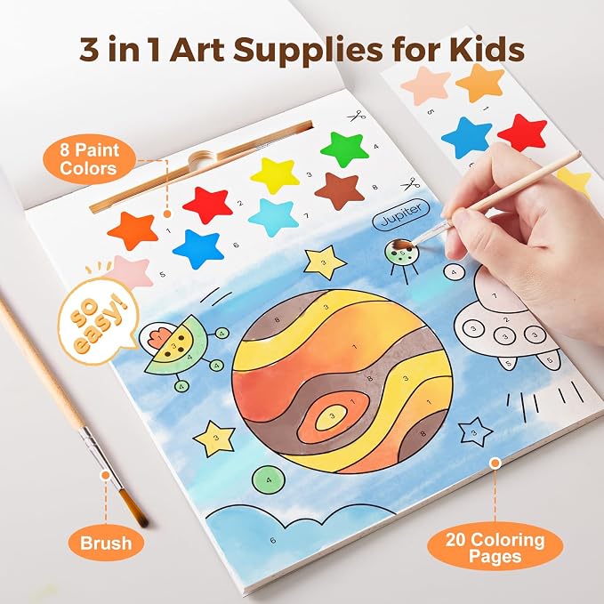 Jar Melo Paint with Water Books for Toddlers, Exploring Space | Mess-Free Watercolor Painting Activity for Kids Ages 3-5 4-8, Arts Crafts Coloring Travel Toy with Brush for Boys and Girls