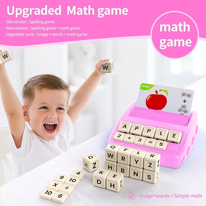 DEGIDEGI Educational Toys for Kids Ages 3-8, Matching Letter Spelling Game ABC Learning, Learning Toys for 4-7 Year Old Girls,Christmas Birthday Party Gifts for 3 4 5 6 7 8 Year Olds Girls Pink