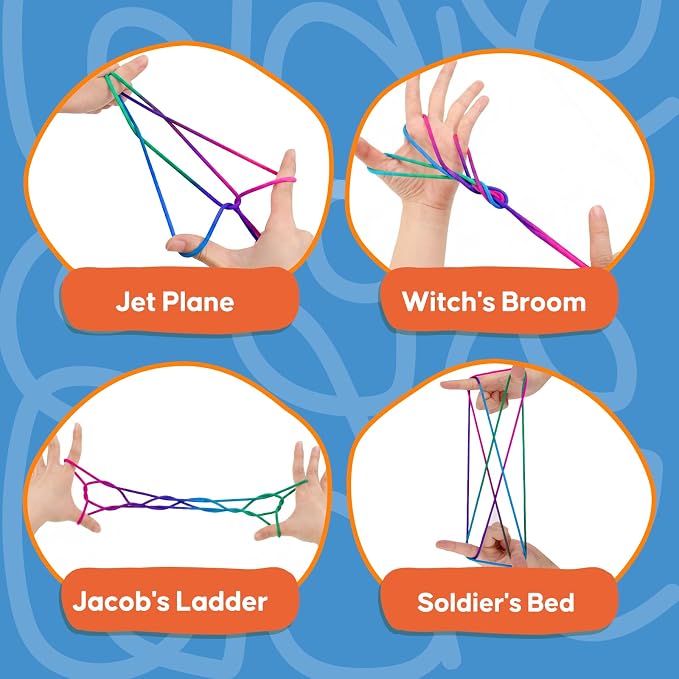 Kasfalci Cats Cradle Rainbow String Game Kit - Teen Girl Gifts for 6-8-12 Year Old Boys Girls - Road Trip & Travel Toys for Kids - Classic Finger Game with 2 Strings