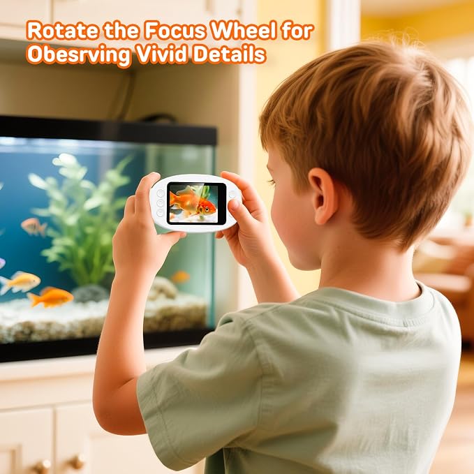 Handheld Microscope for Kids with 2.0" IPS Screen Digital Outdoor Gifts | Portable STEM Science Lab Toy, Rechargeable Pocket Microscope Age 8-12 Educational Gift for Boys & Girls, White