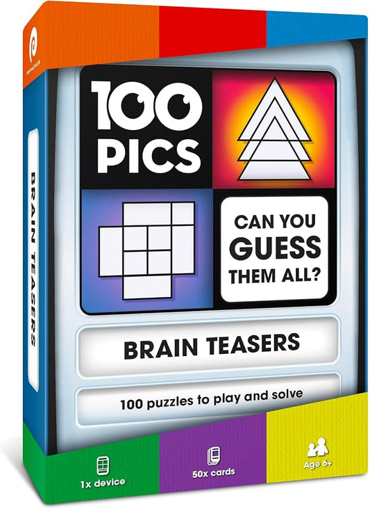 Brain Teasers Travel Game - Solve 100 Puzzles | Flash Cards with Slide Reveal Case | Card Game, Gift, Stocking Stuffer | Hours of Fun for Kids and Adults | Age 6+