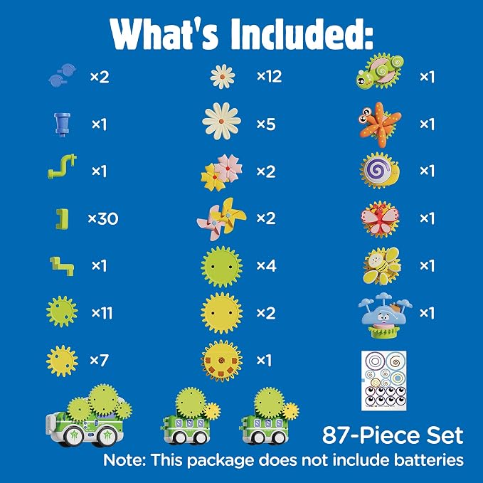 4 in 1 STEM Gear Toys for Kids Ages 3+, Educational Building Blocks, 87Pcs | Flower Construction Kits, Musical Electric Train Sets, Toddler Learning Toys with Light, Boys and Girls Gifts