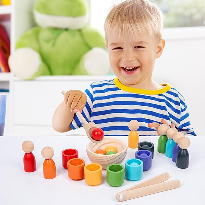 Montessori Wooden Balls in Cups Color Sorting Toy for Toddlers Ages 3+ | Matching Game, Preschool Learning Activities, Fine Motor Skills, Educational Toy, Gift for Boys & Girls