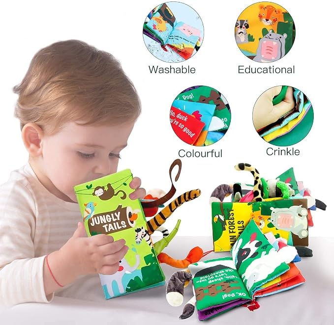 beiens Baby Book Toys, 3PCS Touch and Feel Soft Sensory Crinkle Books | Baby Toys 0-3-6-12-18 Months, Cloth Infant Newborn Toys for Tummy Time, Stroller Car Seat Toys, Baby Boy Girl Shower Gifts