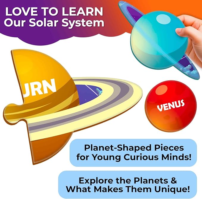 Puzzles for Kids Ages 4-6 - 70 Pcs Jigsaw Preschool Kids Puzzles Ages 5-8 | 70 Pcs Jigsaw Floor Solar System Puzzle - 50 Cards with 400+ Space Facts - Planet-Shaped Educational Gift for Girls and Boys