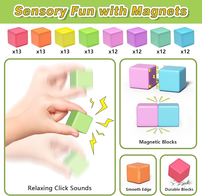 Apluses Magnetic Blocks for Kids Toys, Magnetic Building Cubes Toy for Sensory STEM Autism Education Preschool, Magnet Toys for 3 4 5 6 Year Old, Birthday Gifts Games for Boys Girls
