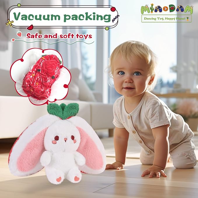 MIAODAM Strawberry Bunny Stuffed Animal, Cute Soft Bunny Plush Toy for Kids | Perfect Birthday Present & Nursery Decor, Ideal Easter & Christmas Gift (7 Inch)
