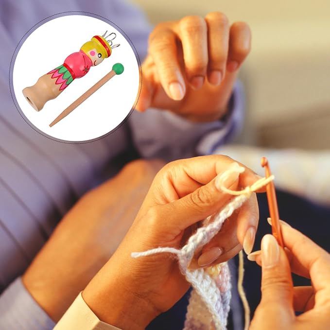 SHINEOFI Wooden Yarn Knitting Spool Toy, DIY Knitting Doll for Kids and Adults, Multi-Purpose Weaving Tool with Needle