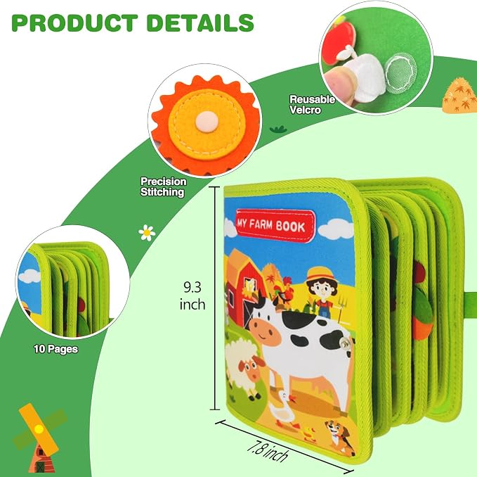 Busy Book for Toddlers, Montessori Toys Busy Board for Toddlers, Birthday Gifts for Boys & Girls, Quiet Activity Book with Life Skills, Cognition, Sorting - Autism Sensory busy book, Travel toys