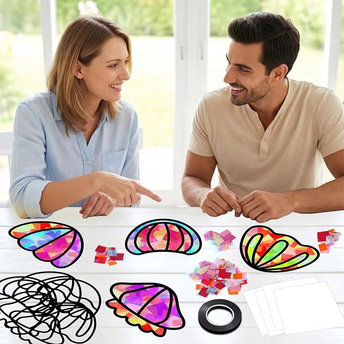 Qyeahkj 36 Set Jellyfish Suncatchers Craft for DIY Ocean Window Tissue Paper Craft Kit Under the Sea Stained Glass Window Ornaments Decoration for Home Art Project Summer Jellyfish Party Favor Gift