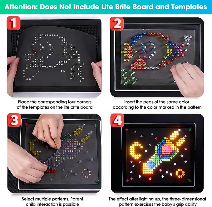 Refill Pegs for Use with Creative Light Up Board, 280 Pcs of Glowing Pegs, Light Up Drawing Board Accessories, 6 Colors, Creative Game Toys, Puzzle Learning Toys, Light Bright Toys for Kids Aged 4 +