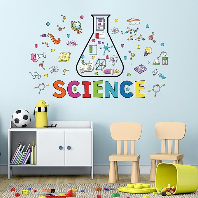 LHIUEM Large Science Wall Decals Colorful Chemistry Laboratory Wall Sticker | Funny Science Banner Wall Decorations,Big Biology Peel And Stick Murals,Chemical Posters for Kids Middle School Classroom Lab