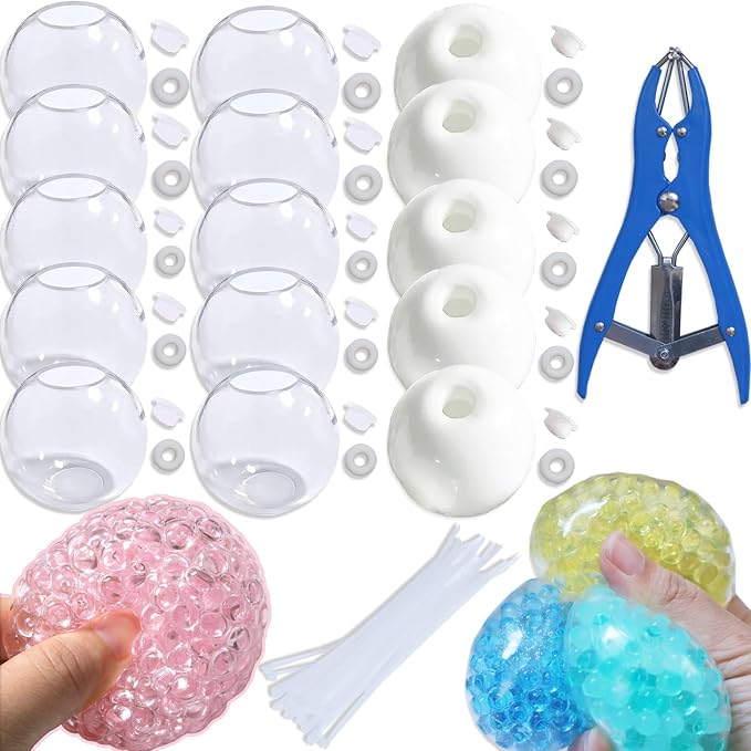 15pcs DIY Stress Ball Kit – Blank Skins with Air Pump & Expander Tool for Making Pressure Balls, Make Your Own Fidget Pressure Balls for Adults (5White+10Transparent)