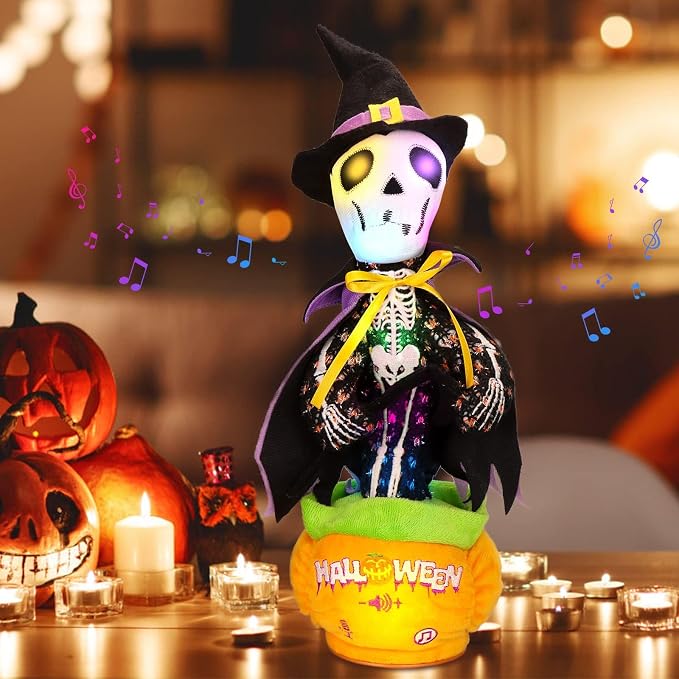 Emoin Halloween Skeleton Dancing Cactus Mimicking Toy, Talking Skull Cactus Toy Repeats What You Say,Singing Glowing Halloween Indoor&Outdoor Decorations | Talking Skull Cactus Repeats What You Say, Singing Glowing Indoor Outdoor Decorations