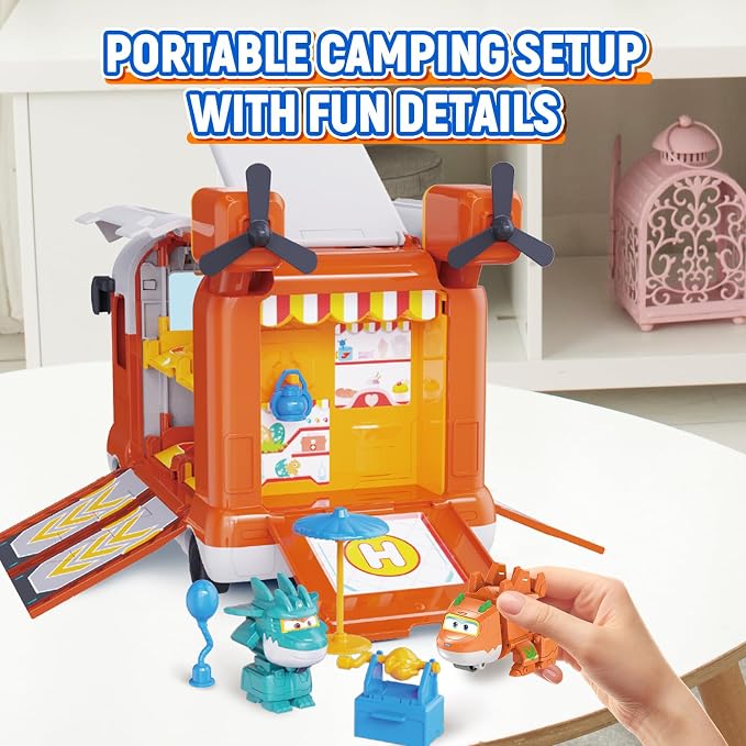Super Wings Dinosaur Adventure Mini Base, Transforming Playset with Camping Scene & 2 Dino Bots STEGO & Tino, Season 9 Role Play Toys for Kids, Gifts for Boys & Girls Age 3+