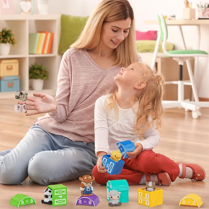 20 PCS Farm Animal Barn Playset & Finger Puppets,Farm Toys for Toddlers 1-3 | Learning Toy for Toddlers 1-3,Montessori Counting Matching & Color Sorting Toy Set,Easter Christmas Birthday Gift for Baby