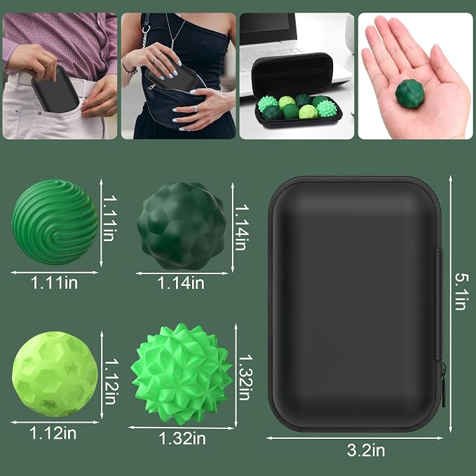 BUSOHA Silicone Magnetic Fidget Balls - 8 Pack Fidget Toys for Adult | Four Unique Textures Sensory Support,Quiet and Silent Stress Relief,Lightweight,Office,Travel,Anxiety,ADHD,Green