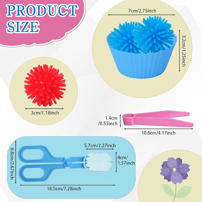188 Pcs Fine Motor Skills Counting Sorting Sensory Toy Set 72 Hedge Ball 5 Tweezer 3 Scissor Clip 18 Sorting Cup 60 Pom Pom 30 Number Ornament for Education Preschool Training