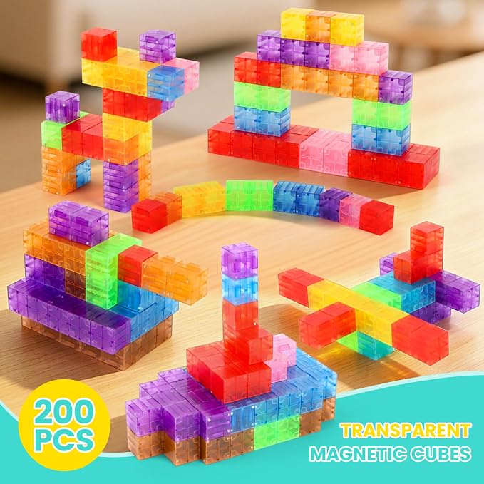 ZHENFINITY 200PCS Rainbow Magnetic Building Blocks, STEM Construction Toy | Light-Through Blocks for Open-Ended Building, Creativity and Hands-On Play, Gift for Boys and Girls Ages 4-8