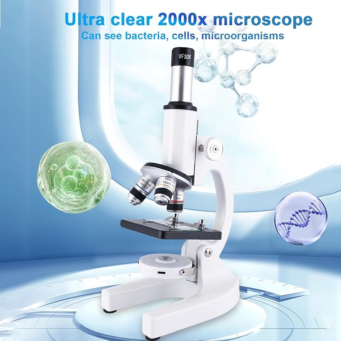 Microscope for Kids & Adults,40X-2000X Microscope with Phone Adapter & Slides Set,Suitable for Students School Lab and Home Education