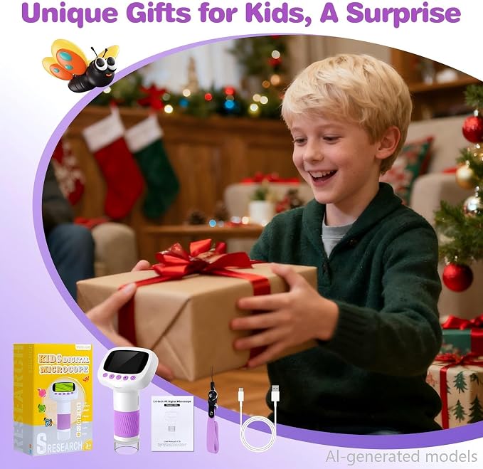 Pocket Kids Microscope for Over 3 Years Old, 1000X Handheld Microscope for Kids w/2''IPS Digital, Photo Video Mini Portable Microscopes, Science Edu Digiscope,Christmas Birthday Gifts for Kids