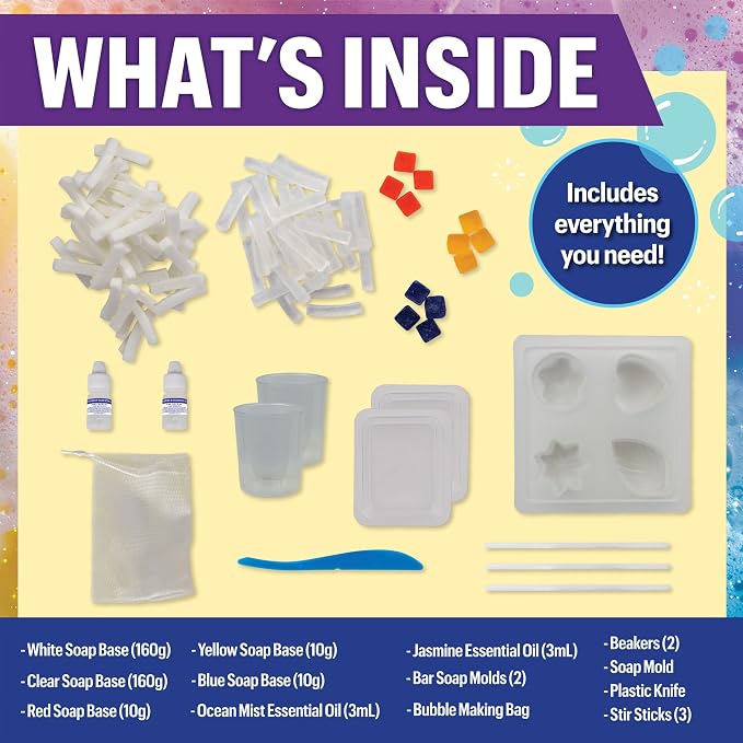 NOVA Soap Experiment Lab by MindWare Science Kit | Hands-on experiments kids set up and run themselves. Includes 2 bar soap molds and 2 beakers. Ages 8+.