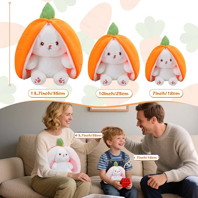 MIAODAM Carrot Bunny Stuffed Animal, Reversible Carrot Rabbit Plush | Fluffy Fruit Bunny Plushies, Funny Hide & Seek Toy, Ideal Easter & Holiday Gift for Girls & Girlfriend