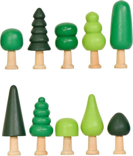 10-Piece Wooden Toy Trees Set – Unique Miniature Model Trees for Crafts, Dioramas, and Fairy Gardens – Wood Forest Trees for Projects, Cake Toppers, and Kids' Play