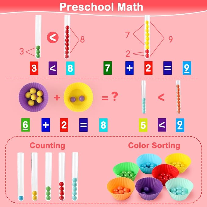 INIFEIDALA Montessori Wooden Educational Toys for 3-6 Year Olds | Counting & Color Sorting Toys with Tweezer Tongs,Preschool Learning Activities,STEM Math Manipulatives,Fine Motor Skills Toys