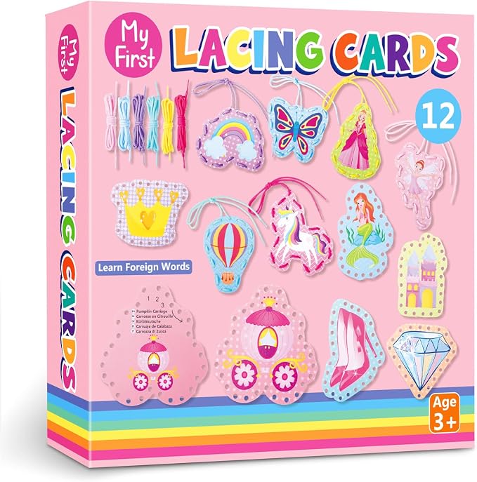 Chivao Lacing Cards for Toddlers Kids, 12 Pcs Sewing Kit Preschool Learning Activities for Kids Travel Craft Set Manipulatives for Preschoolers Homeschool Developing Imagination Skills