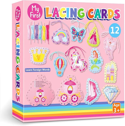 Chivao Lacing Cards for Toddlers Kids, 12 Pcs Sewing Kit Preschool Learning Activities for Kids Travel Craft Set Manipulatives for Preschoolers Homeschool Developing Imagination Skills