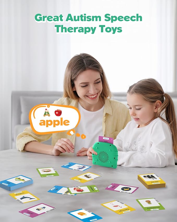 Airbition Talking Flash Cards for Toddlers 1 2 3 4 Year Olds, Green | Montessori Language Learning Toys with 224 Words, Pocket Speech Therapy Playthings, Children's Sensory Educational Toys