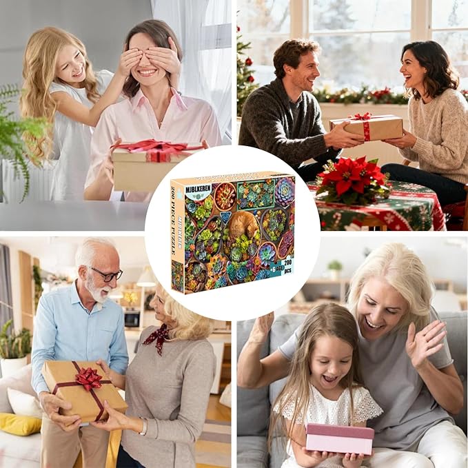 200 Pieces Jigsaw Puzzles for Kids and Adults-Succulent and Cat Puzzle | 200 Large Pieces 15" x 19" Jigsaw Puzzles,Puzzles for Kids Ages 6-12,Casual Entertainment Toys for Kids Teens Seniors