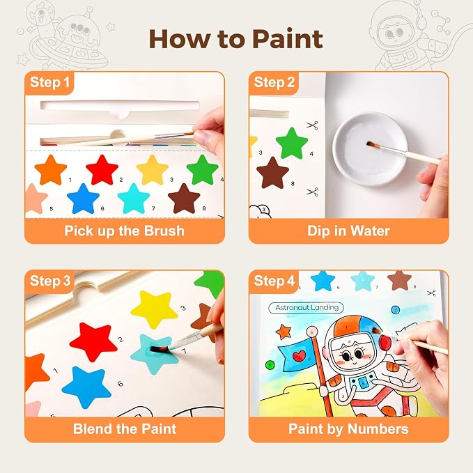 Jar Melo Paint with Water Books for Toddlers, Exploring Space | Mess-Free Watercolor Painting Activity for Kids Ages 3-5 4-8, Arts Crafts Coloring Travel Toy with Brush for Boys and Girls