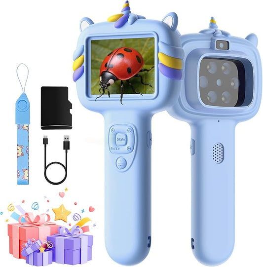 Kids Microscope Outdoor Toys - Handheld Microscopes Autofocus | Portable Microscopes with 2.4" Screen,Educational Science Kit Christmas Birthday Gift for Age 3-8 Girls Boys (Blue)