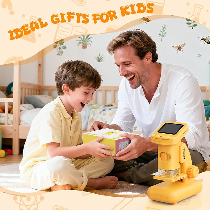 1200X Microscope for Kids, 2 in 1 Handheld & Desktop Digital Microscope with 9 Slides Science Kit, Portable Microscope HD Screen Video Record, STEM Educational Toys Gifts for Ages 6-12 Boys Girls