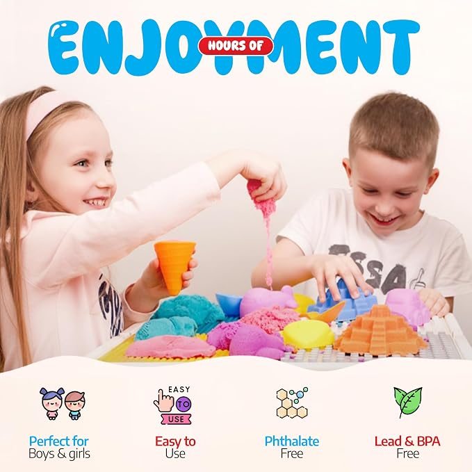 Play Sand Craft Kit Set for Boys & Girls 36p Sensory Bin No Mess Kids Toy | Great for Ages 3 4 5 6 7 8 – Perfect for Shaping Squeezing Scooping – Large Arts & Crafts Set – Birthday Gift
