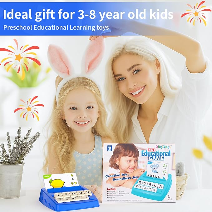 DEGIDEGI Educational Toys for Kids Ages 3-8, Matching Letter Spelling Math Counting Game,Learning Game for Preschool& Kindergarten Kids, Birthday Gifts for 3 4 5 6 7 Year Olds Boys&Girls Navy Blue