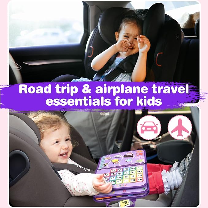 Busy Board Montessori Toys, Birthday Gifts for Girls, Autism Sensory Travel Toy, Educational Activity Busy Book, Preschool Learning Fine Motor Skills Toys,Purple