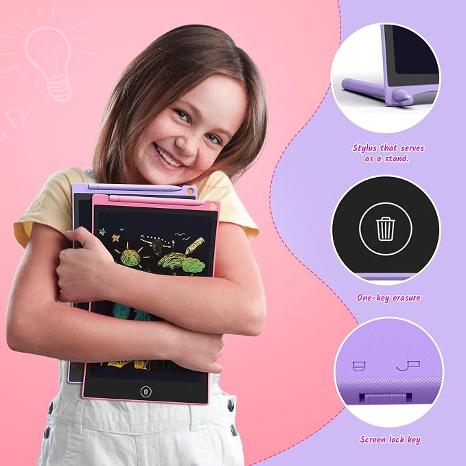 TECJOE 10 Inch 2 Pack LCD Writing Tablet for Kids, Mess Free Drawing Tablet | Colorful Drawing Pad, Travel Road Trips Essential, Quiet Time, Learning Toys Birthday Gifts for Boys Girls Ages 3-8