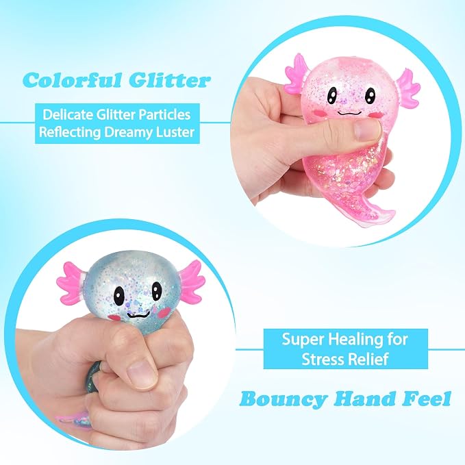 Axolotl Squishy Stress Ball, Soft TPR Slow Rising Squeeze Toy, Cute Axolotl Fidget Toy for Stress Relief, Anxiety Calming Sensory Toy for Kids Adults