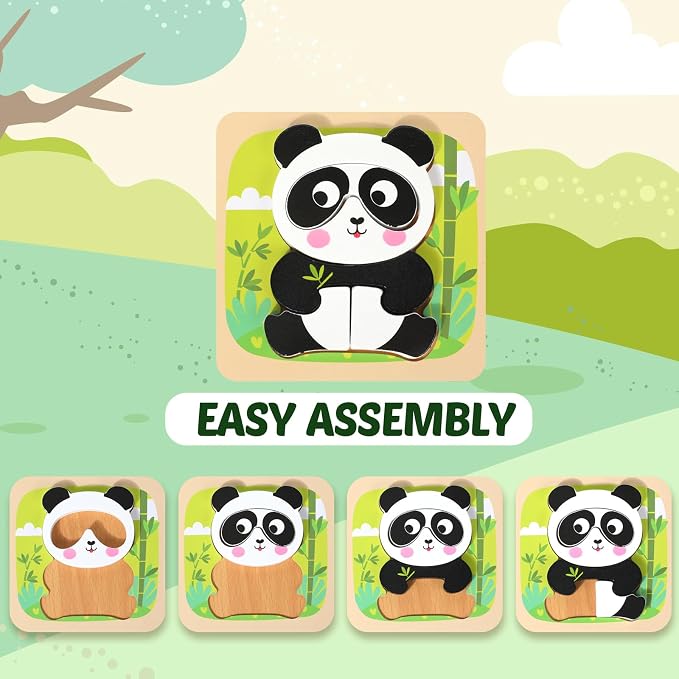 Wooden Puzzles for 2-4, 6 Pack Animal Shape Puzzle Montessori Toys for 2 3 4 Year Old, Educational Learning Toys for Girls Boys