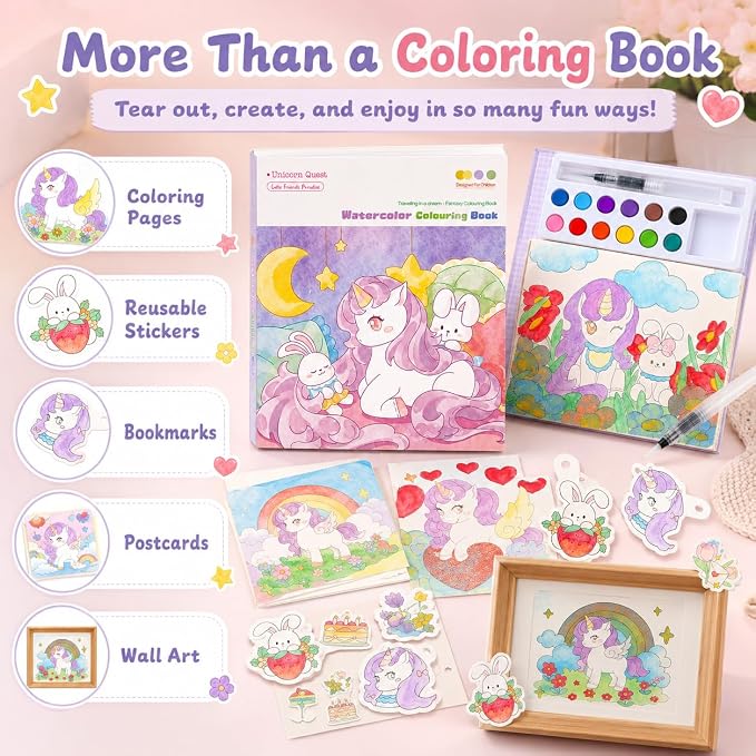 gesboole Paint with Water Coloring Books for Girls Ages 3-8, Unicorn Watercolor Painting Set for Kids Ages 3-5 4-8, Mess Free Arts and Crafts Activity Book, Birthday Gifts Travel Toys for Girls Boys