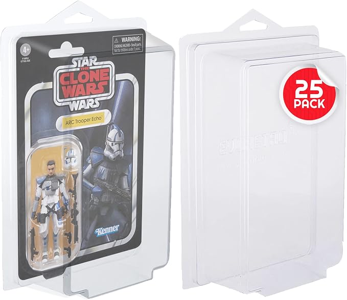 EVORETRO Action Figure Display Case for 3.75 in Carded Toy Figures Such as Star Wars, Marvel Legends, Motu, GI Joe, Durable Plastic Retro Blister Protective Cases