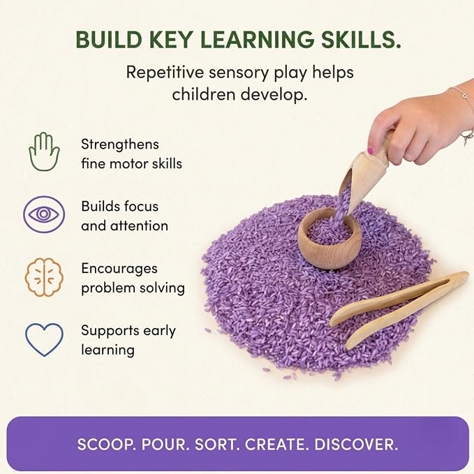 Rainbow Sensory Rice/Bin Filler for Calm, Creative Play. 5 Colors, 5 Cups (2.25 lbs). Montessori Fine Motor Activity for Kids- Non-Toxic, Hand-Dyed, Sensory Toy - Made in USA (5 Cups, 2.2 LBS)