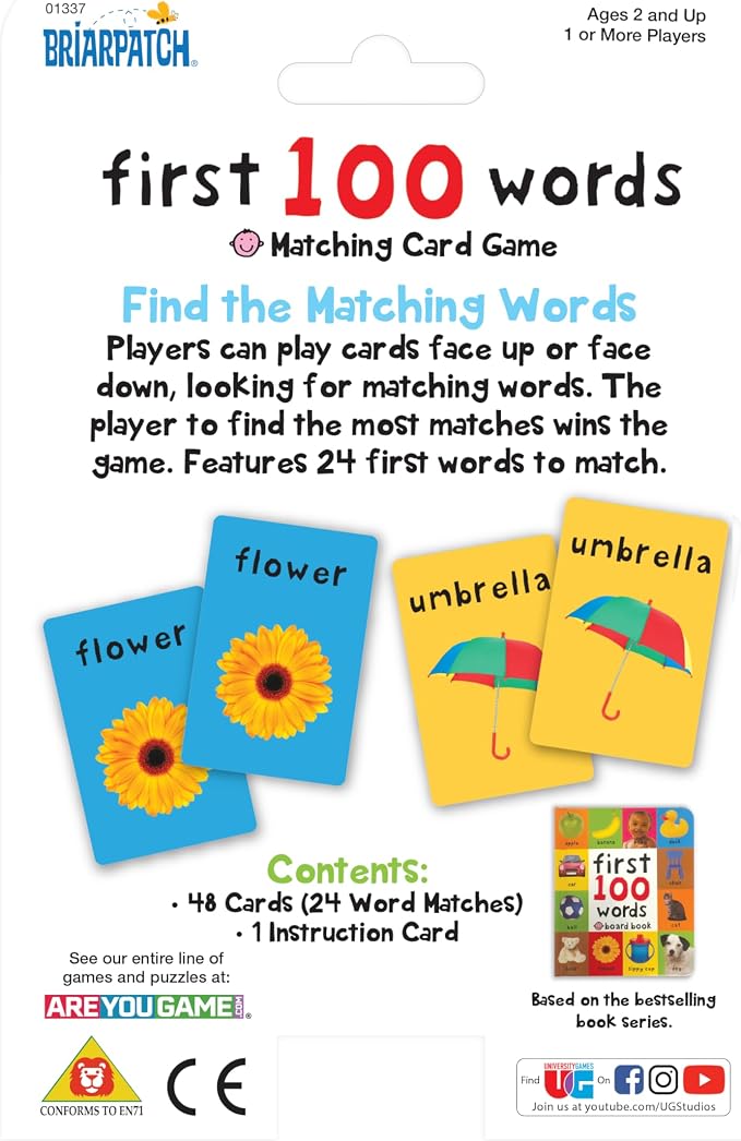 Briarpatch, First 100 Words Matching Card Game, Based On Board Books By Roger Priddy, Preschool Learning for Kids