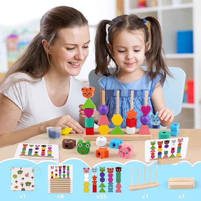 Vinlon Montessori Toddler Game Toys for Boys Girls 2 3 4 Years Old, Cute Animal Vivid Colors Shape Sorting & Stacking Toy Building Blocks Early Learning Educational Toys Easter Basket Stuffers