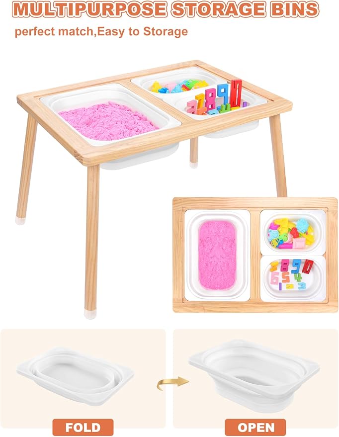 Kids Sensory Table, Sensory Activity Table with Double-Side Board & 3 Storage Bins, Toddler Play Sand Table Indoor Outdoor Use to Play Study Dining Toys Storage Boys Gilrs