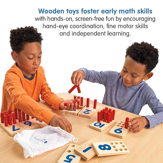 Excellerations Peg Number Board, Included: 10 Rubberwood Boards + 55 Wood Pegs + Storage Bag, Montessori Math Materials, Learning Manipulatives, Counting for Kids, Reggio Emilia Classroom Essentials | Includes Storage Bag, Montessori Math Manipulatives...